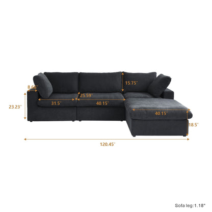 Divano componibile moderno a forma di L da 120 cm, divano modulare in lino con pouf contenitore