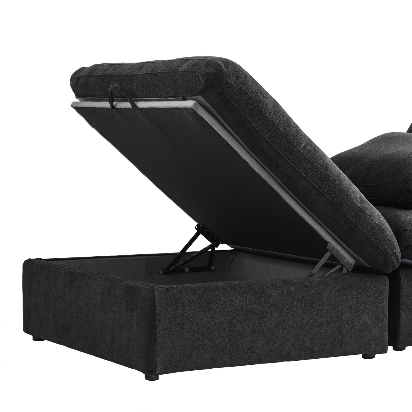 Divano componibile moderno a forma di L da 120 cm, divano modulare in lino con pouf contenitore