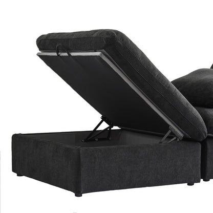 Divano componibile moderno a forma di L da 120 cm, divano modulare in lino con pouf contenitore