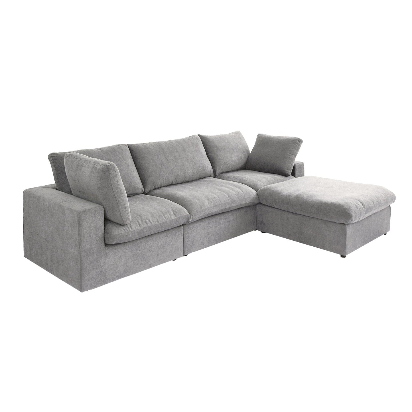 Divano componibile moderno a forma di L da 120 cm, divano modulare in lino con pouf contenitore