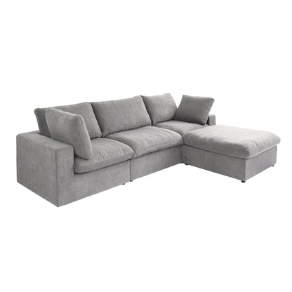 Divano componibile moderno a forma di L da 120 cm, divano modulare in lino con pouf contenitore
