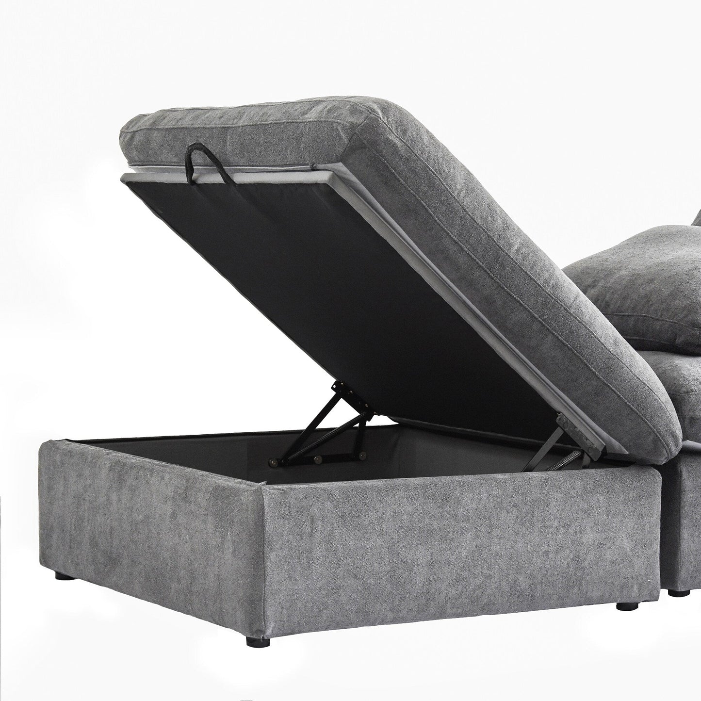 Divano componibile moderno a forma di L da 120 cm, divano modulare in lino con pouf contenitore
