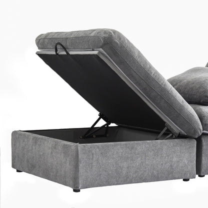 Divano componibile moderno a forma di L da 120 cm, divano modulare in lino con pouf contenitore