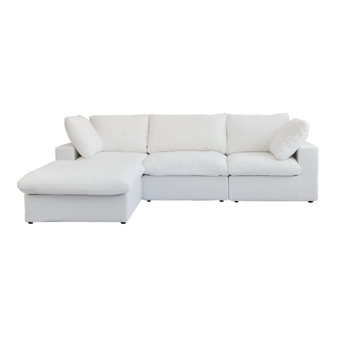 Divano componibile moderno a forma di L da 120 cm, divano modulare in lino con pouf contenitore