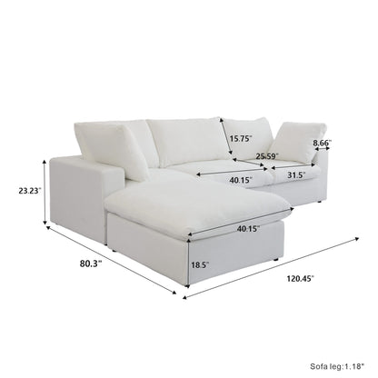 Divano componibile moderno a forma di L da 120 cm, divano modulare in lino con pouf contenitore