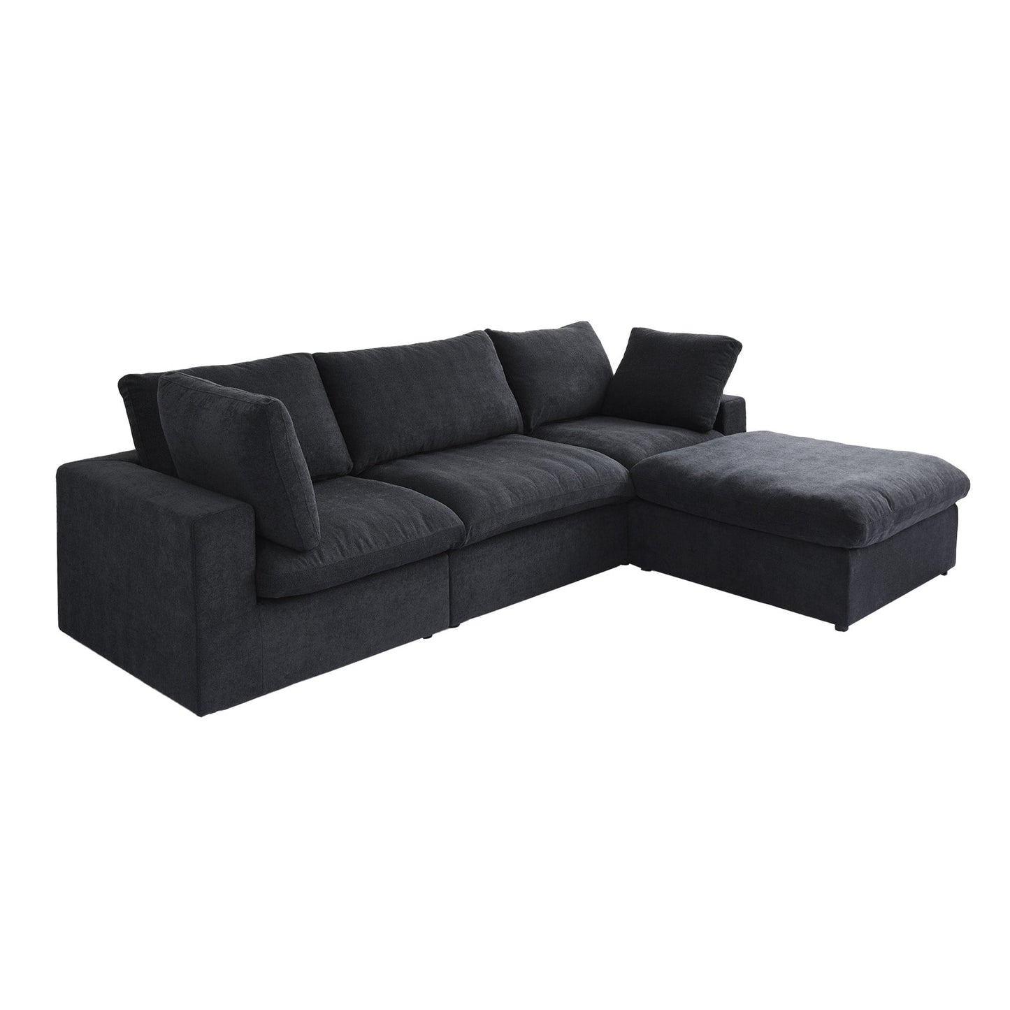 Divano componibile moderno a forma di L da 120 cm, divano modulare in lino con pouf contenitore