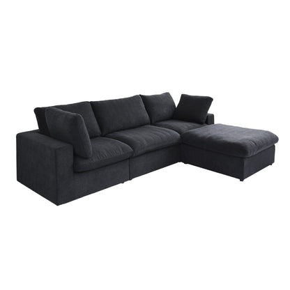 Divano componibile moderno a forma di L da 120 cm, divano modulare in lino con pouf contenitore