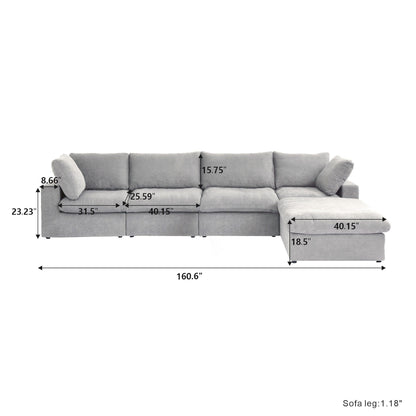 Divano componibile moderno a forma di L da 120 cm, divano modulare in lino con pouf contenitore