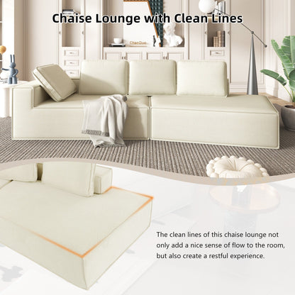 125 Elegante divano letto moderno per interni con chaise longue, dalle linee pulite, per soggiorno, beige