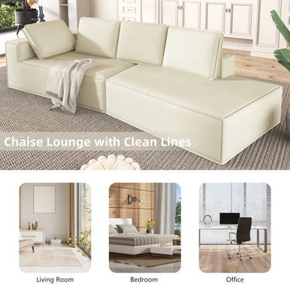 125 Elegante divano letto moderno per interni con chaise longue, dalle linee pulite, per soggiorno, beige