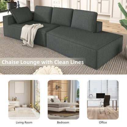 125 Elegante divano letto moderno per interni con chaise longue, dalle linee pulite, per soggiorno, beige