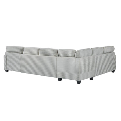 Divano componibile a U in velluto a coste da 125'' con pouf mobile