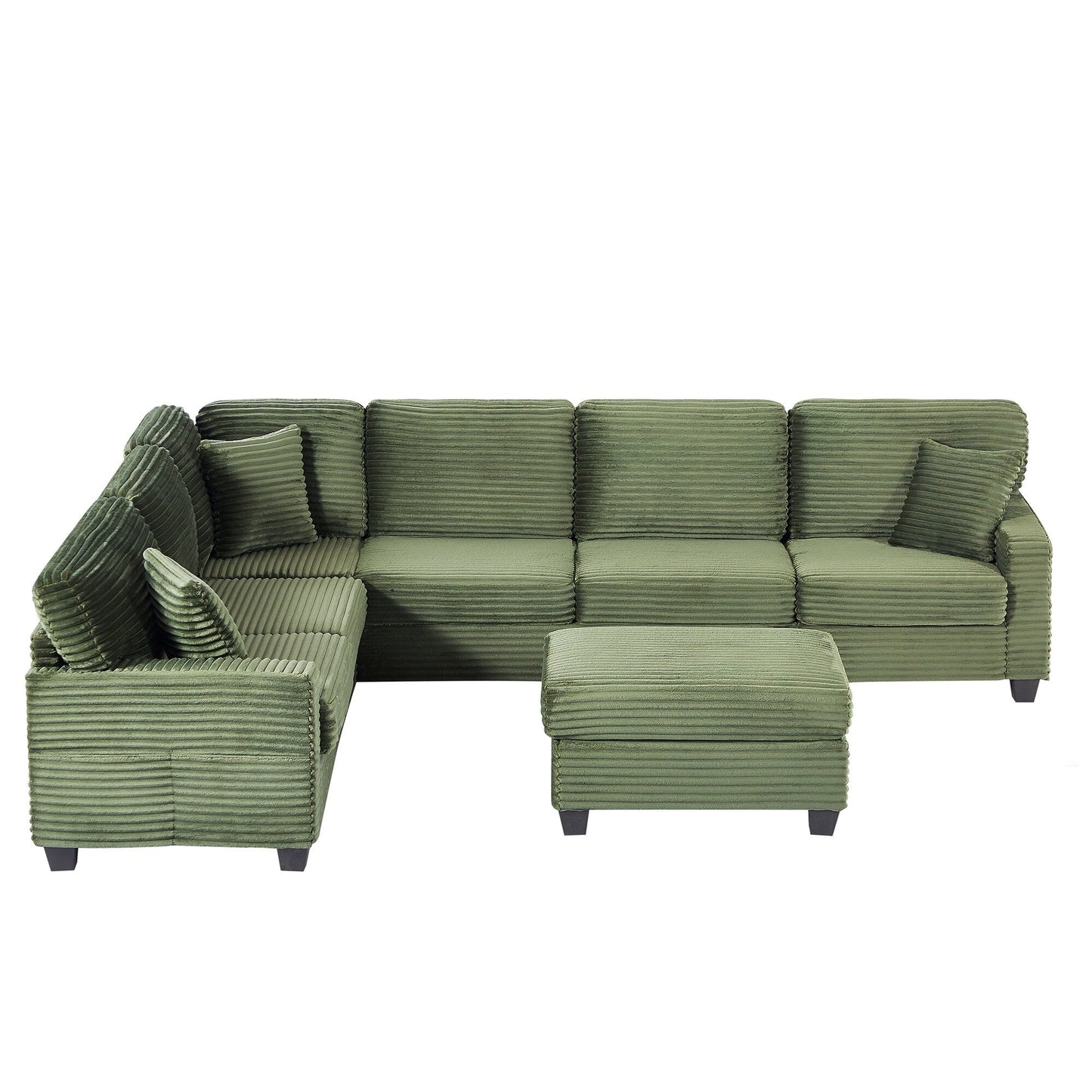 Divano componibile a U in velluto a coste da 125'' con pouf mobile