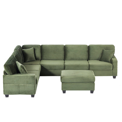 Divano componibile a U in velluto a coste da 125'' con pouf mobile