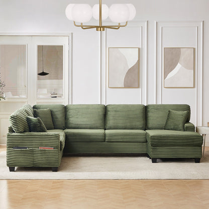 Divano componibile a U in velluto a coste da 125'' con pouf mobile
