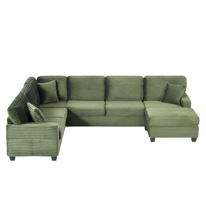 Divano componibile a U in velluto a coste da 125'' con pouf mobile