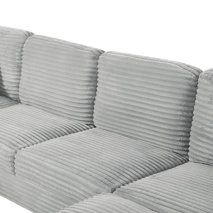 Divano componibile a U in velluto a coste da 125'' con pouf mobile