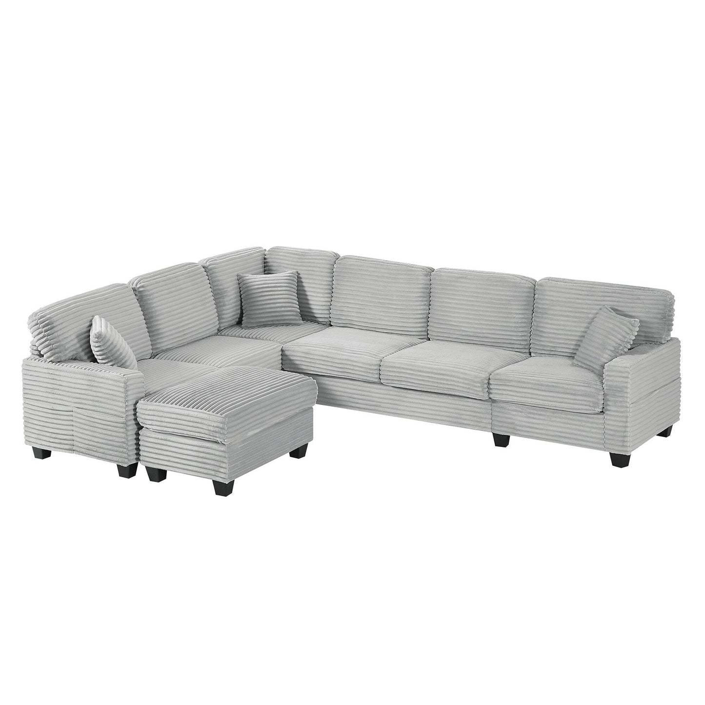 Divano componibile a U in velluto a coste da 125'' con pouf mobile