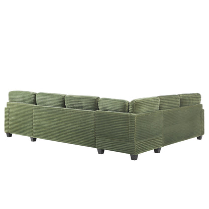 Divano componibile a U in velluto a coste da 125'' con pouf mobile