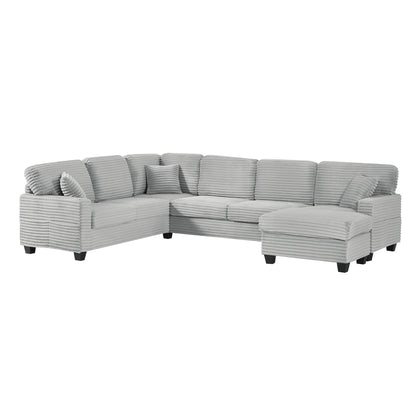 Divano componibile a U in velluto a coste da 125'' con pouf mobile