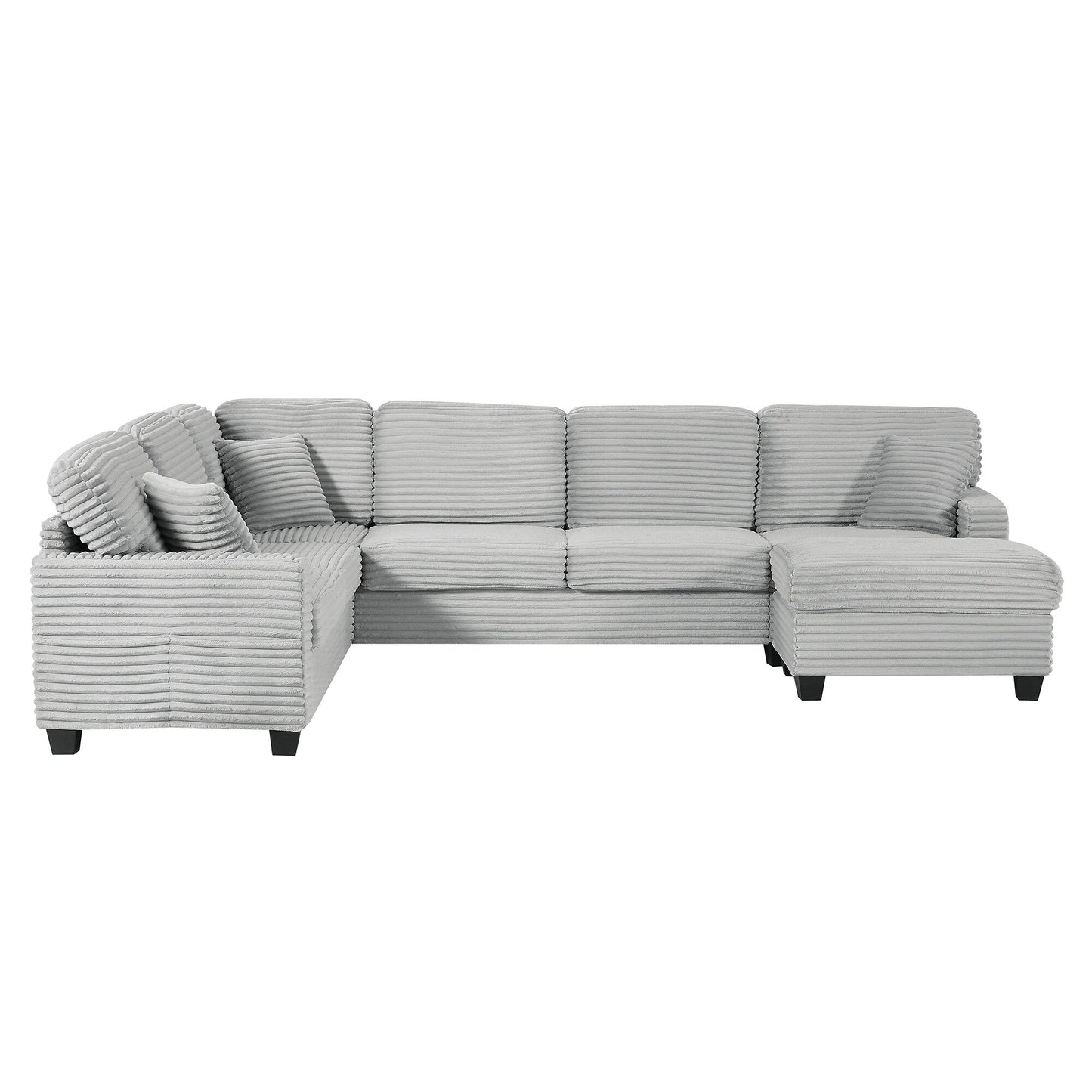 Divano componibile a U in velluto a coste da 125'' con pouf mobile
