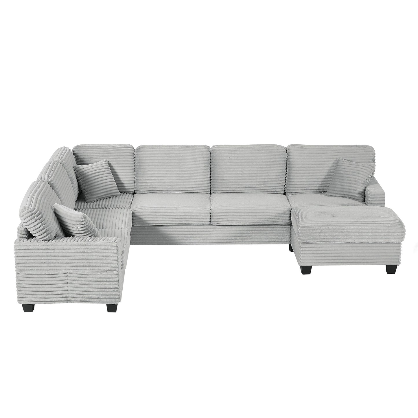 Divano componibile a U in velluto a coste da 125'' con pouf mobile