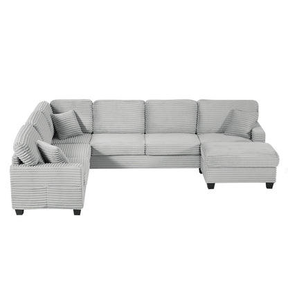 Divano componibile a U in velluto a coste da 125'' con pouf mobile
