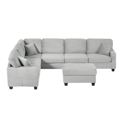 Divano componibile a U in velluto a coste da 125'' con pouf mobile