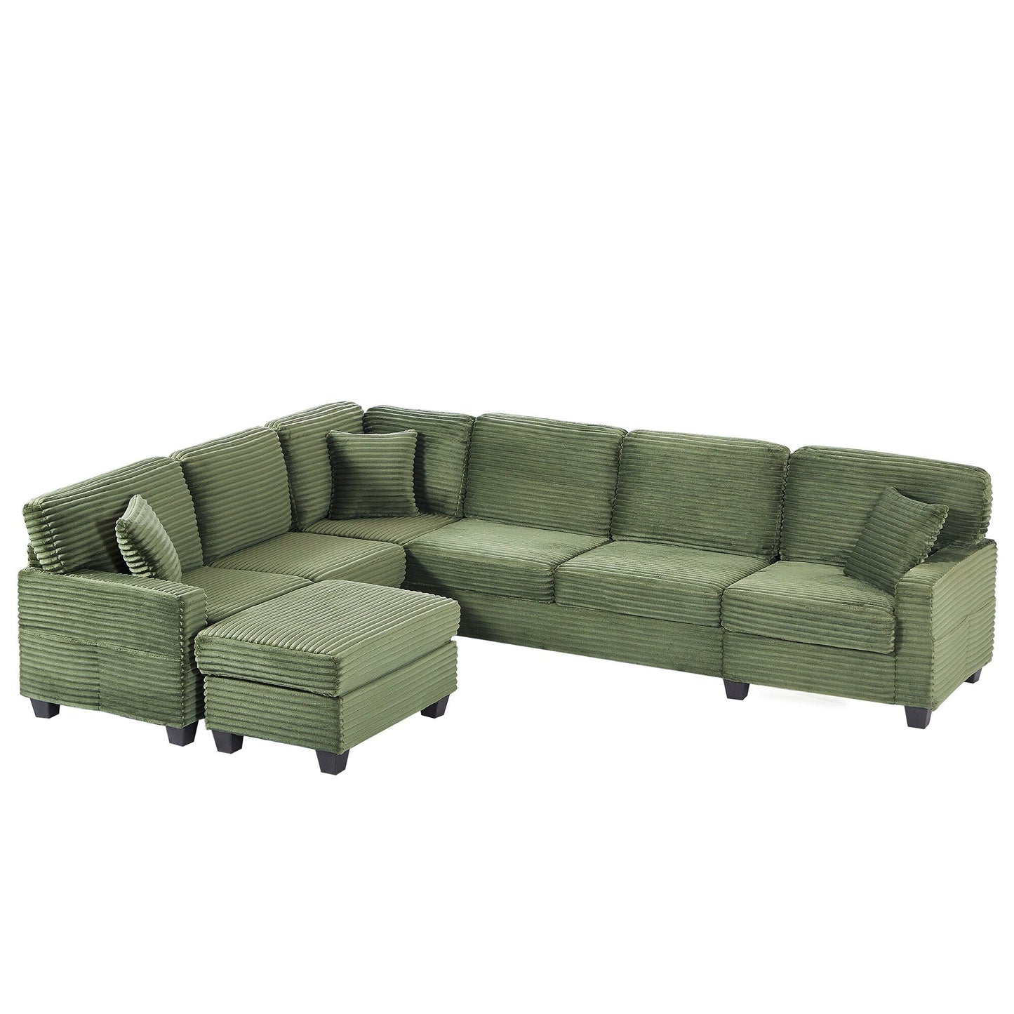 Divano componibile a U in velluto a coste da 125'' con pouf mobile