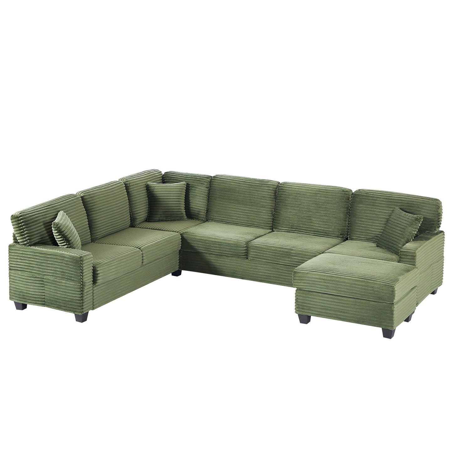 Divano componibile a U in velluto a coste da 125'' con pouf mobile