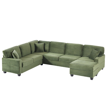 Divano componibile a U in velluto a coste da 125'' con pouf mobile