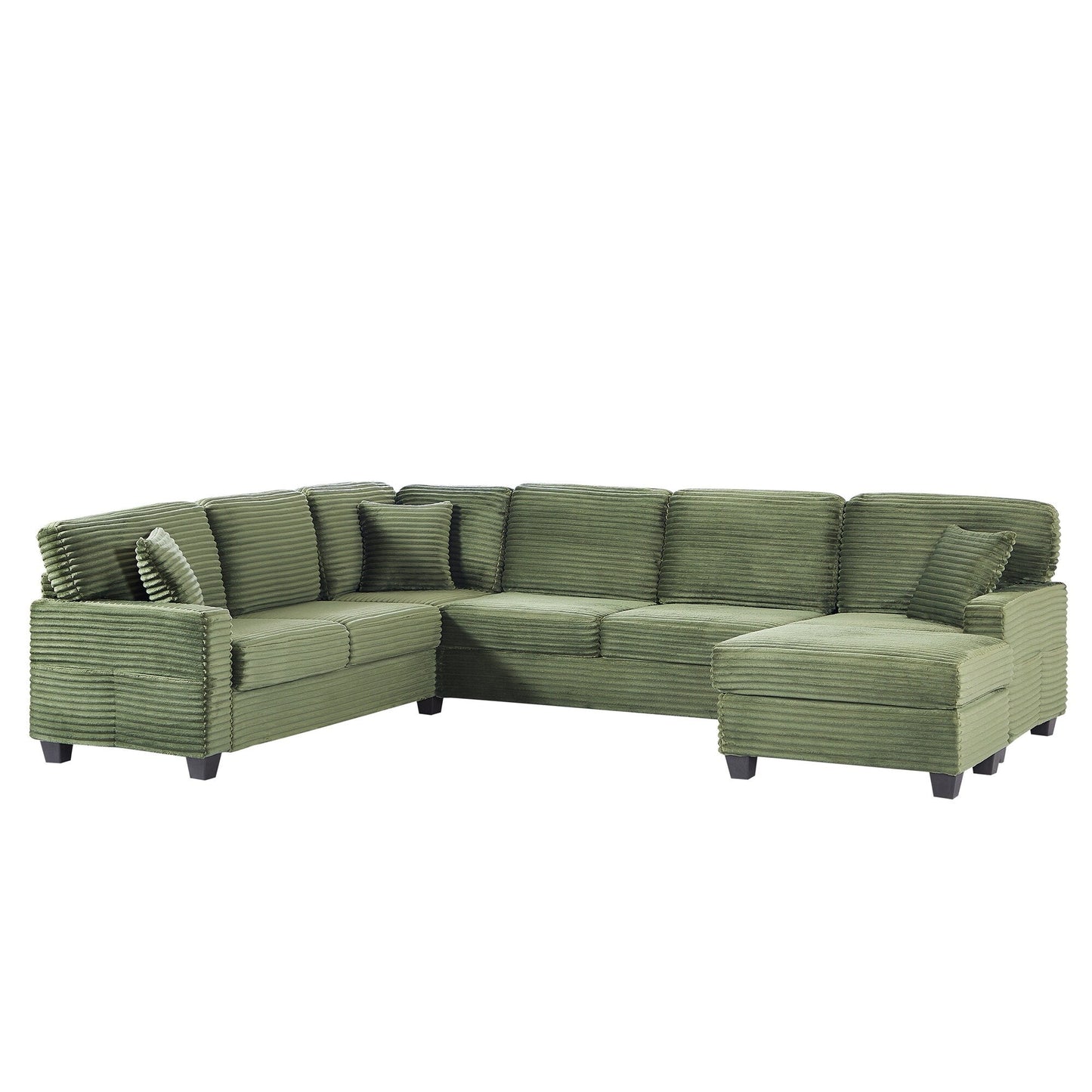 Divano componibile a U in velluto a coste da 125'' con pouf mobile