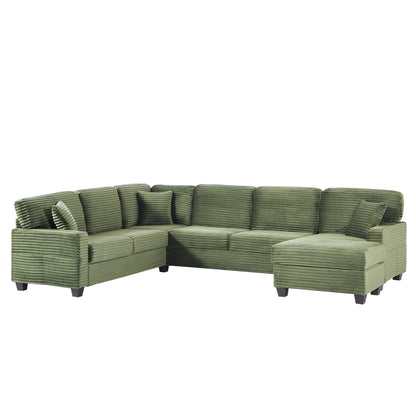 Divano componibile a U in velluto a coste da 125'' con pouf mobile
