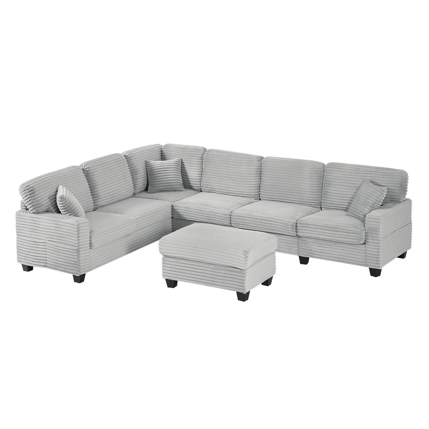 Divano componibile a U in velluto a coste da 125'' con pouf mobile