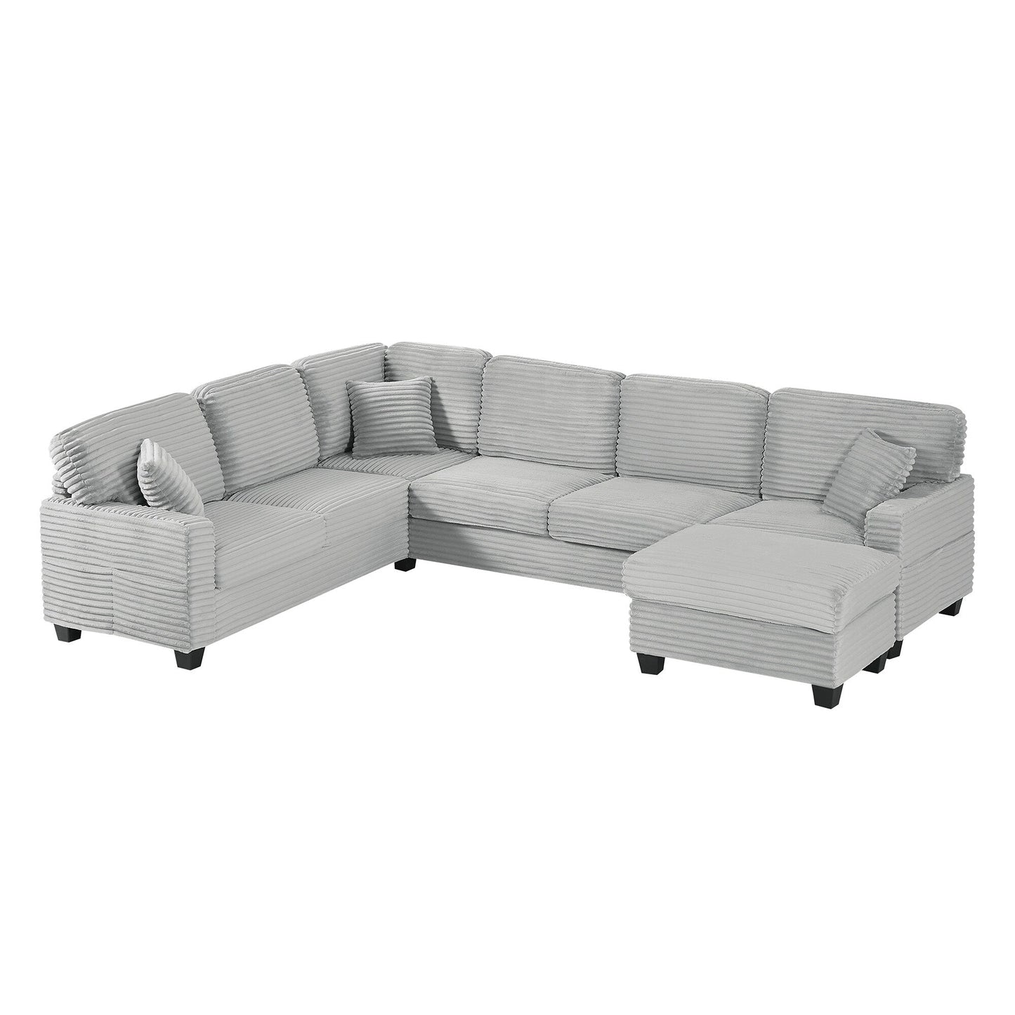 Divano componibile a U in velluto a coste da 125'' con pouf mobile