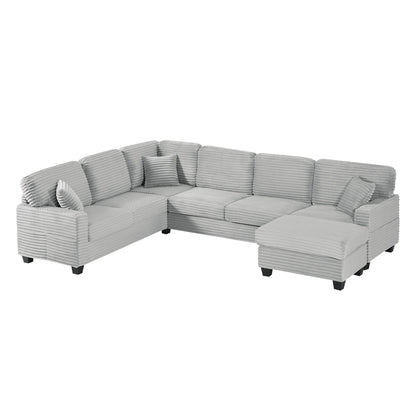 Divano componibile a U in velluto a coste da 125'' con pouf mobile