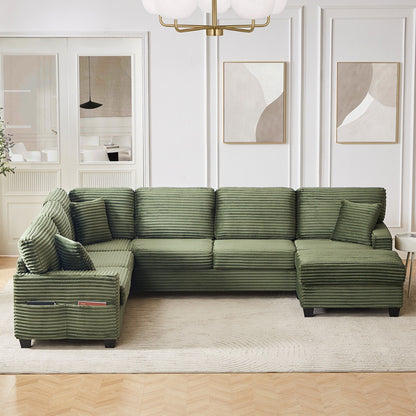 Divano componibile a U in velluto a coste da 125'' con pouf mobile