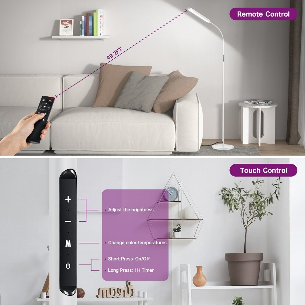 Lampada da terra a LED dimmerabile da 12 W per lettura/lavoro con telecomando e controllo touch - N/D