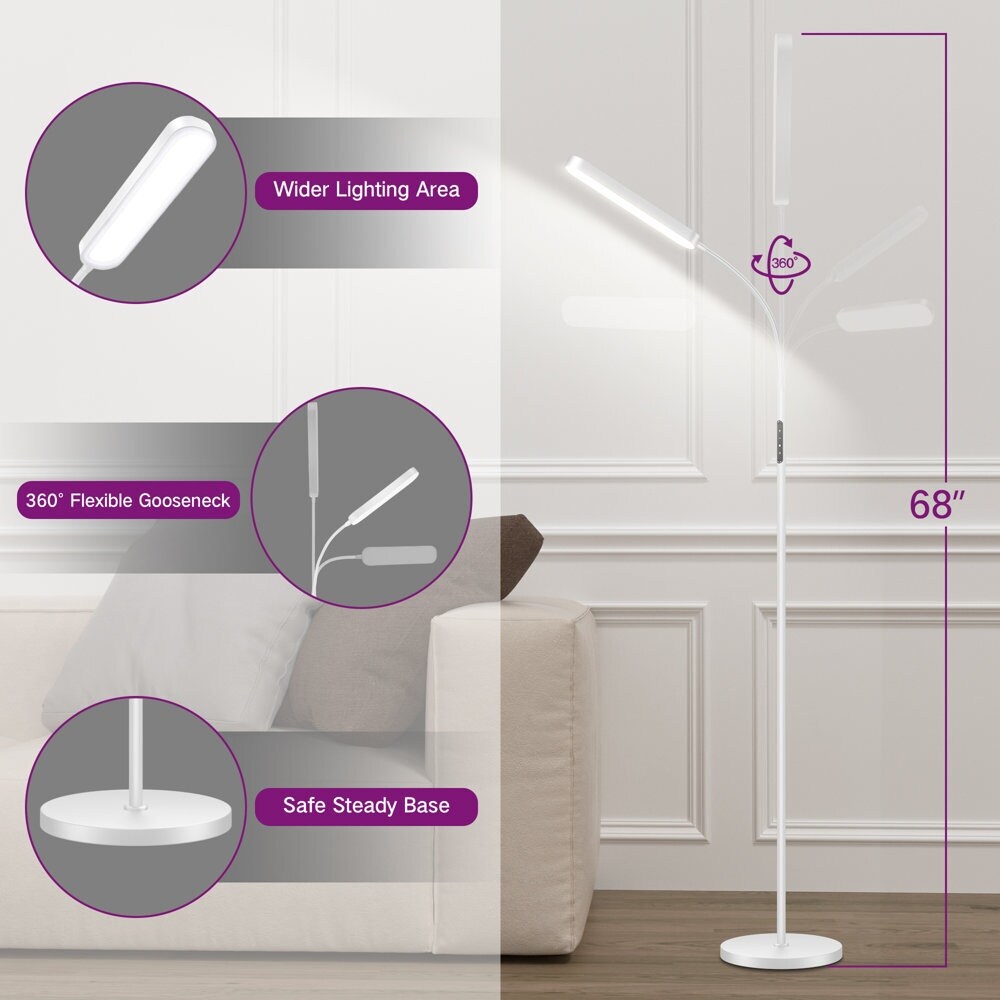Lampada da terra a LED dimmerabile da 12 W per lettura/lavoro con telecomando e controllo touch - N/D