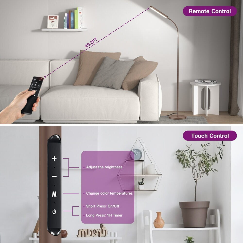 Lampada da terra a LED dimmerabile da 12 W per lettura/lavoro con telecomando e controllo touch - N/D