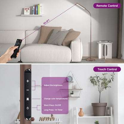 Lampada da terra a LED dimmerabile da 12 W per lettura/lavoro con telecomando e controllo touch - N/D