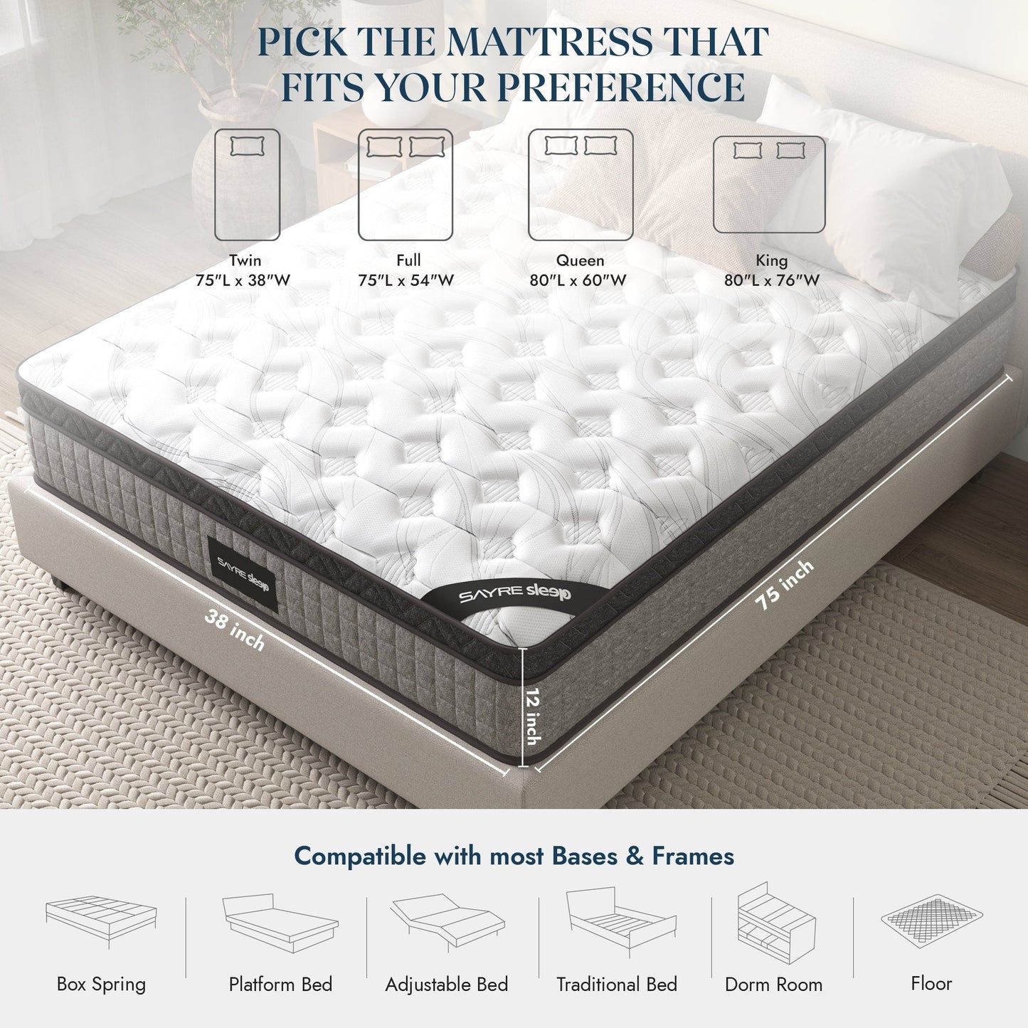 Assemblato negli Stati Uniti - Materasso ibrido Diamond 12 con molle insacchettate e memory foam Cool Gel