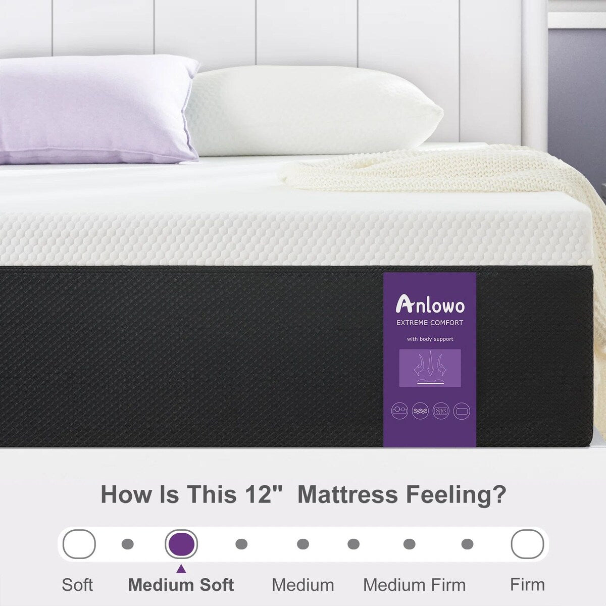 12 Materassi in memory foam medio-morbido antirumore con gel infuso
