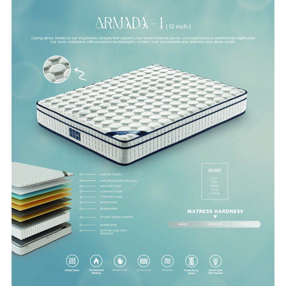 Assemblato negli Stati Uniti - Materasso ibrido Diamond 12 con molle insacchettate e memory foam Cool Gel