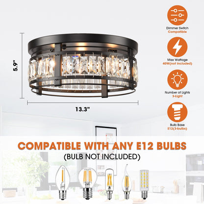 13.3 Lampadario moderno a 3 luci in cristallo nero da incasso per corridoio