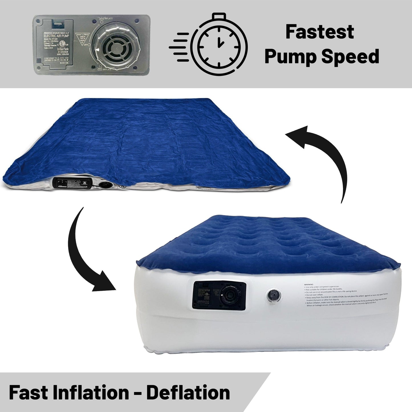Materasso ad aria resistente da 14 pollici con tecnologia Comfort Coil e pompa ad alta capacità, ideale per campeggio, casa e viaggi portatili.