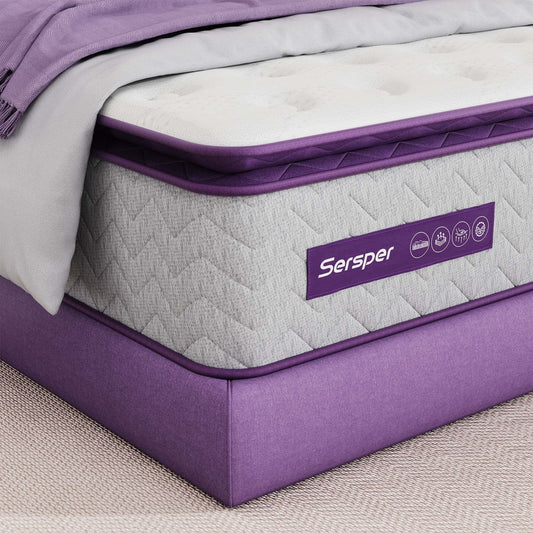 Materasso ibrido da 14 pollici per letto matrimoniale e king size con pillow top, supporto per bordi a molle, traspirante e delicato sulla pelle, basso trasferimento del movimento