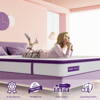 Materasso ibrido da 14 pollici per letto matrimoniale e king size con pillow top, supporto per bordi a molle, traspirante e delicato sulla pelle, basso trasferimento del movimento