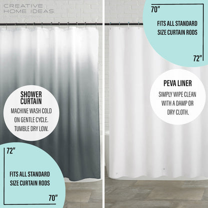 Set da bagno/doccia da 14 pezzi - Tenda da doccia sfumata, ganci e rivestimento in PEVA