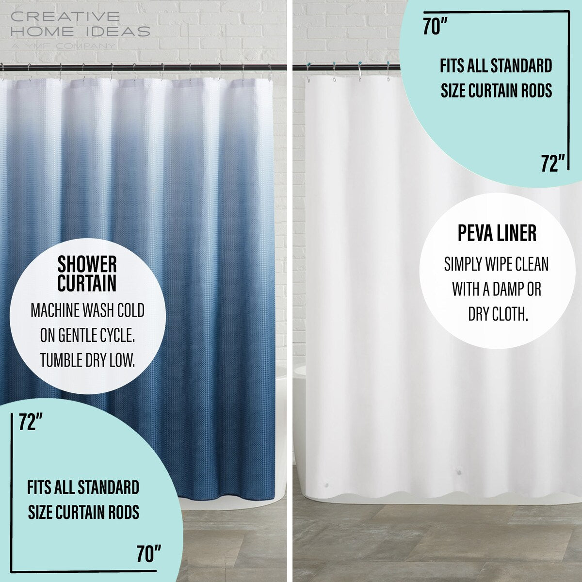 Set da bagno/doccia da 14 pezzi - Tenda da doccia sfumata, ganci e rivestimento in PEVA